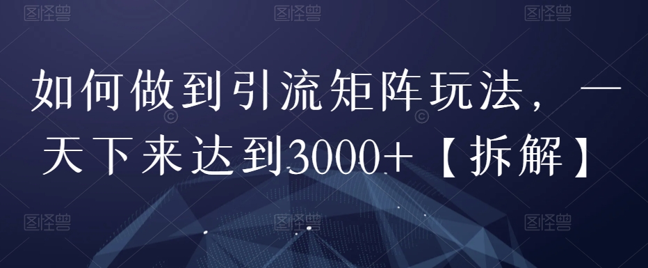 怎样做到引流方法引流矩阵游戏玩法，一天下来做到3000 【拆卸】