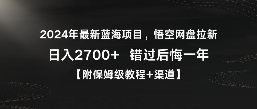 （9095期）2024年全新蓝海项目，悟空网盘引流，日入2700 错过了后悔莫及一年【附家庭保姆级教…