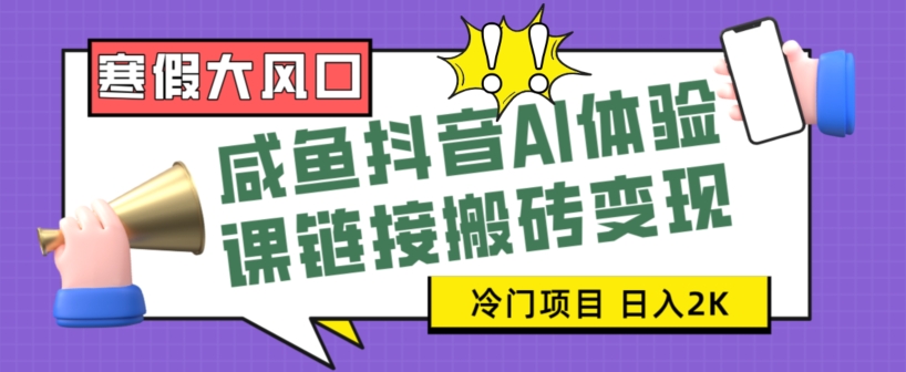 寒假大风口咸鱼抖音AI体验课链接搬砖变现，全网首发冷门项目，小白可日入2K+【揭秘】