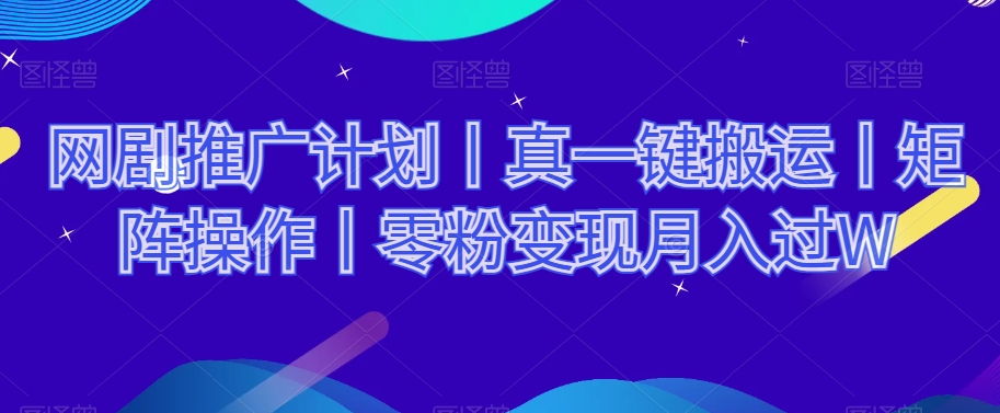 网络剧推广方案丨真一键运送丨引流矩阵实际操作丨零粉转现月入了W-暖阳网-优质付费教程和创业项目大全