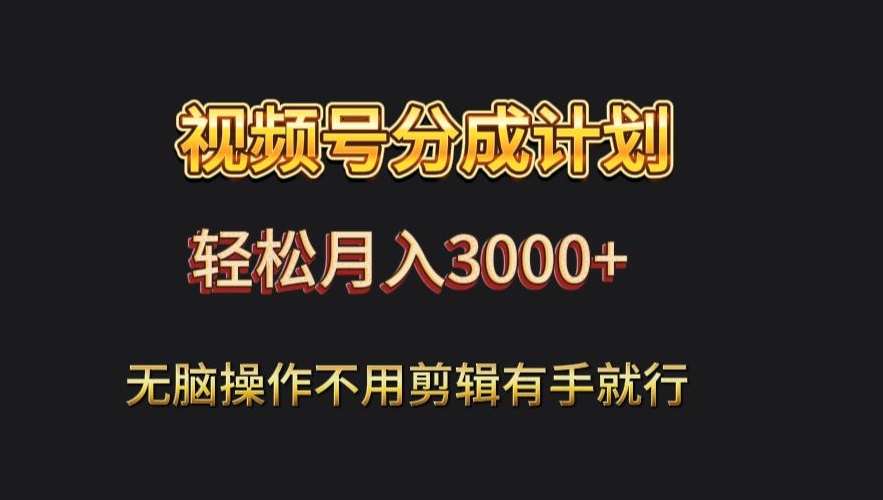 视频号流量分成，不用剪辑，有手就行，轻松月入2000+