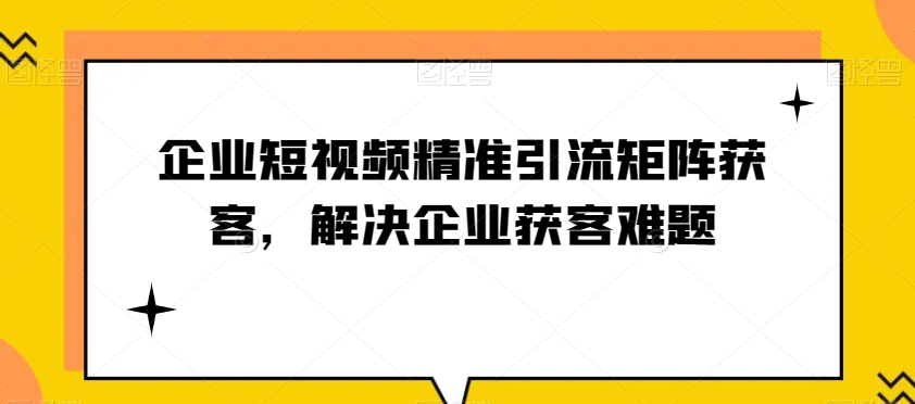 企业短视频精准引流方法引流矩阵拓客，处理营销获客难点-暖阳网-优质付费教程和创业项目大全