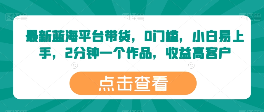 全新瀚海服务平台卖货，0门坎，新手上手快，2min一个作品，利润高【揭密】