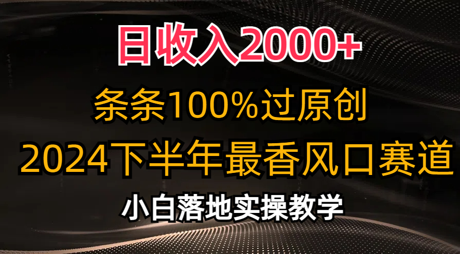 （10951期）日收益2000 ，一条条100%过原创设计，2024后半年最香出风口跑道，新手快速上手