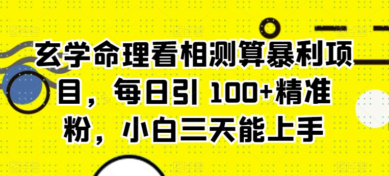 风水玄学八字命理算命计算赚钱项目，每日引 100 精准粉，新手三天可以上手