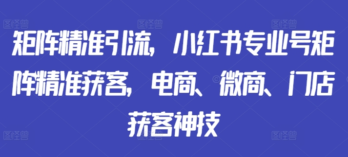 引流矩阵精准引流方法，小红书的技术专业号引流矩阵营销获客，电子商务、微商代理、店面拓客绝技