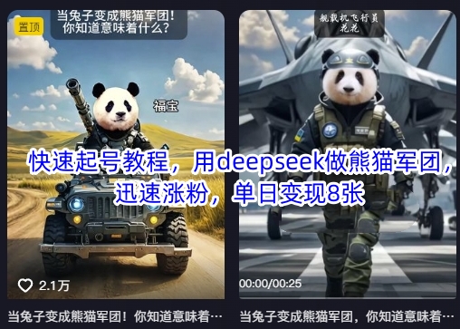 迅速养号实例教程，用deepseek做小熊猫战队，快速增粉，单日转现8张